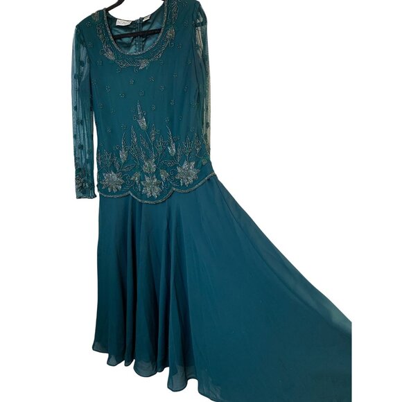 VTG Scala Bead Evening Gown Size 12 Green Mother Bride Formal Dress 9048 - Picture 1 of 13